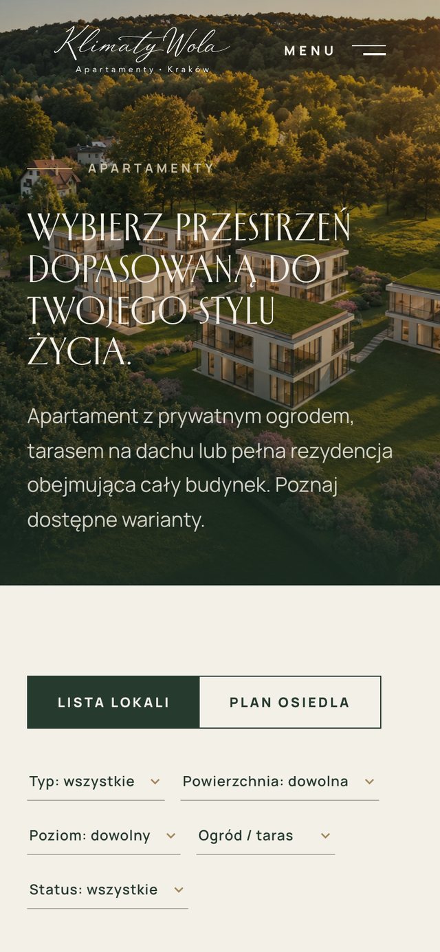 Widok mobilny listy apartamentów