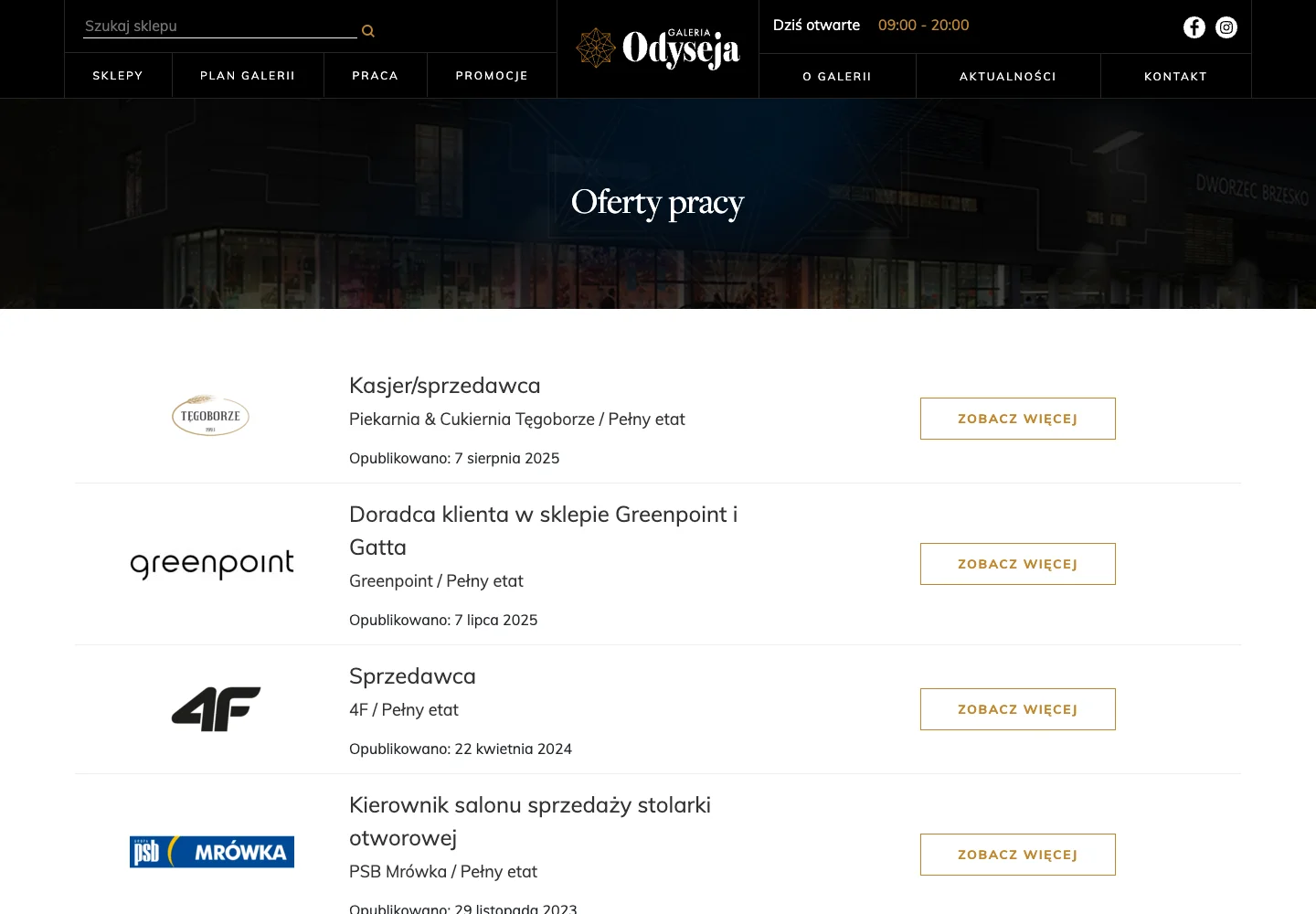 Lista ofert pracy na stronie Galerii Odyseja
