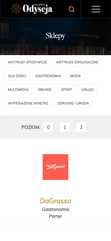 Katalog sklepów Odysei na telefonie