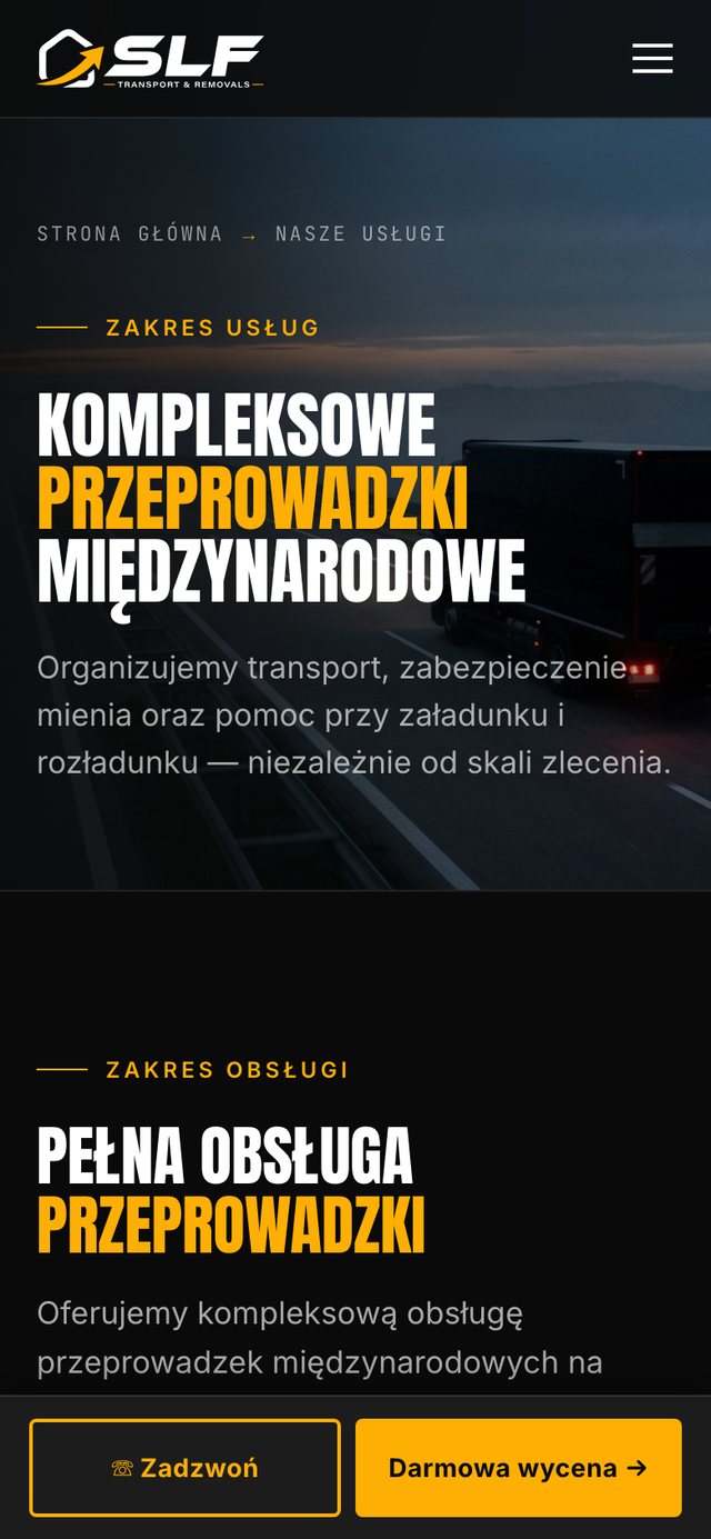 Widok mobilny usług