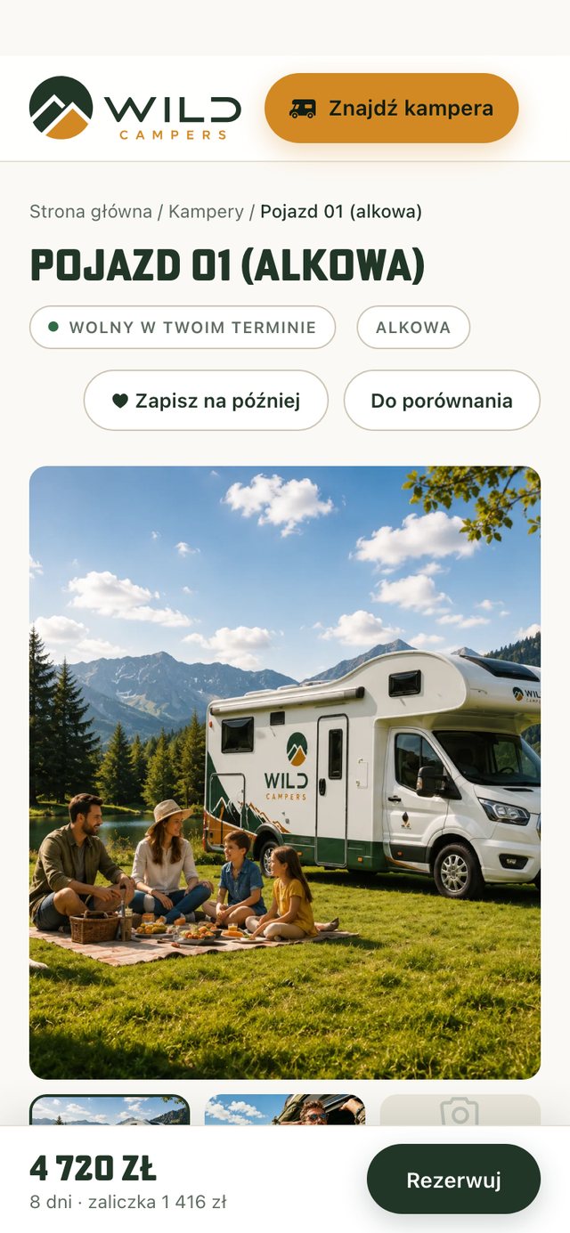 Widok mobilny karty kampera